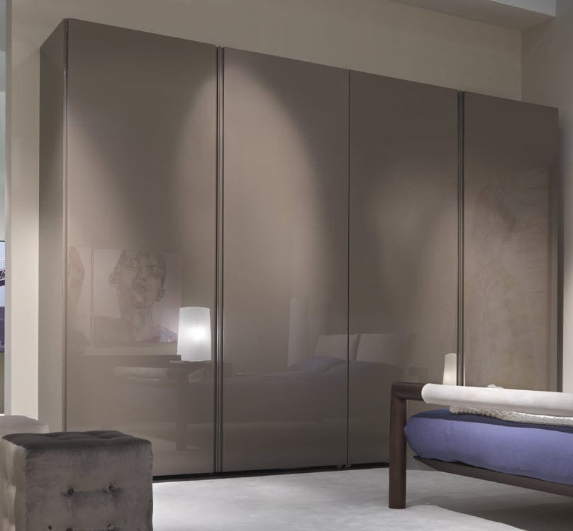 Contemporary Wardrobe Glossy Lacquered Wood Sliding Door