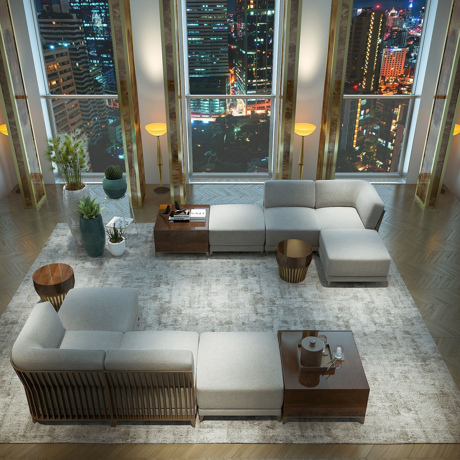 Modular sofa FLEURUS HUGUES CHEVALIER contemporary / gray / fabric