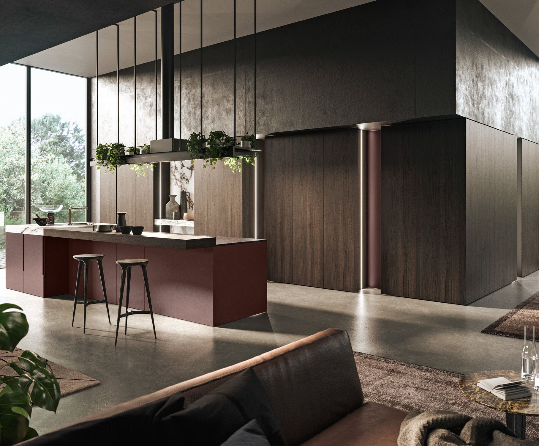 Binova Vogue kitchen with L-shaped column wall — Kitchen Systems collection