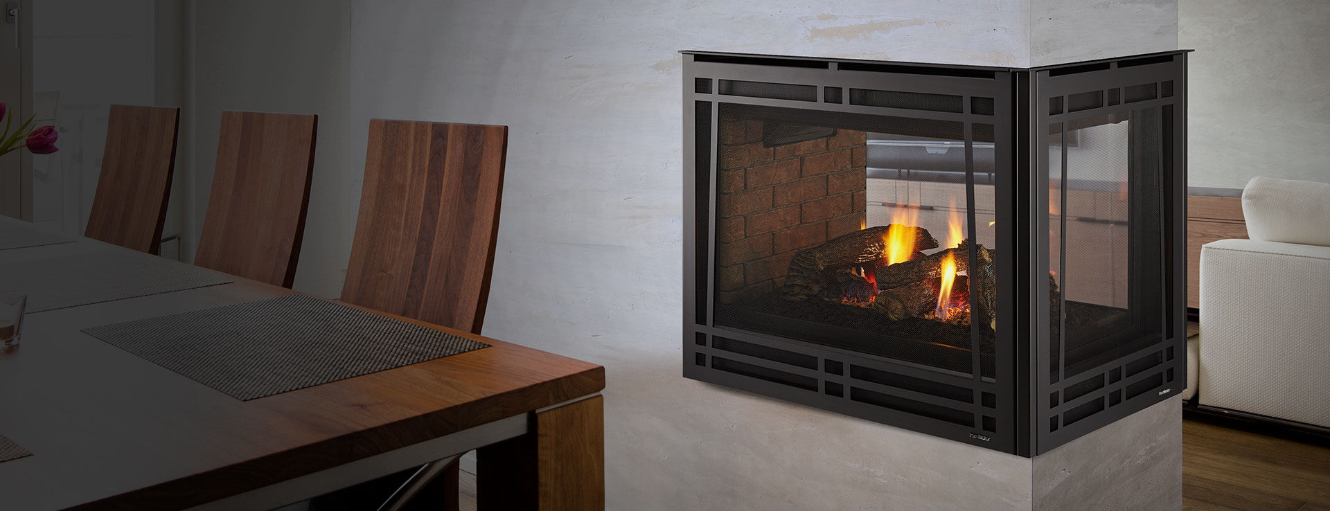 Gas Fireplace Traditional Closed Hearth 3 Sided Peninsula