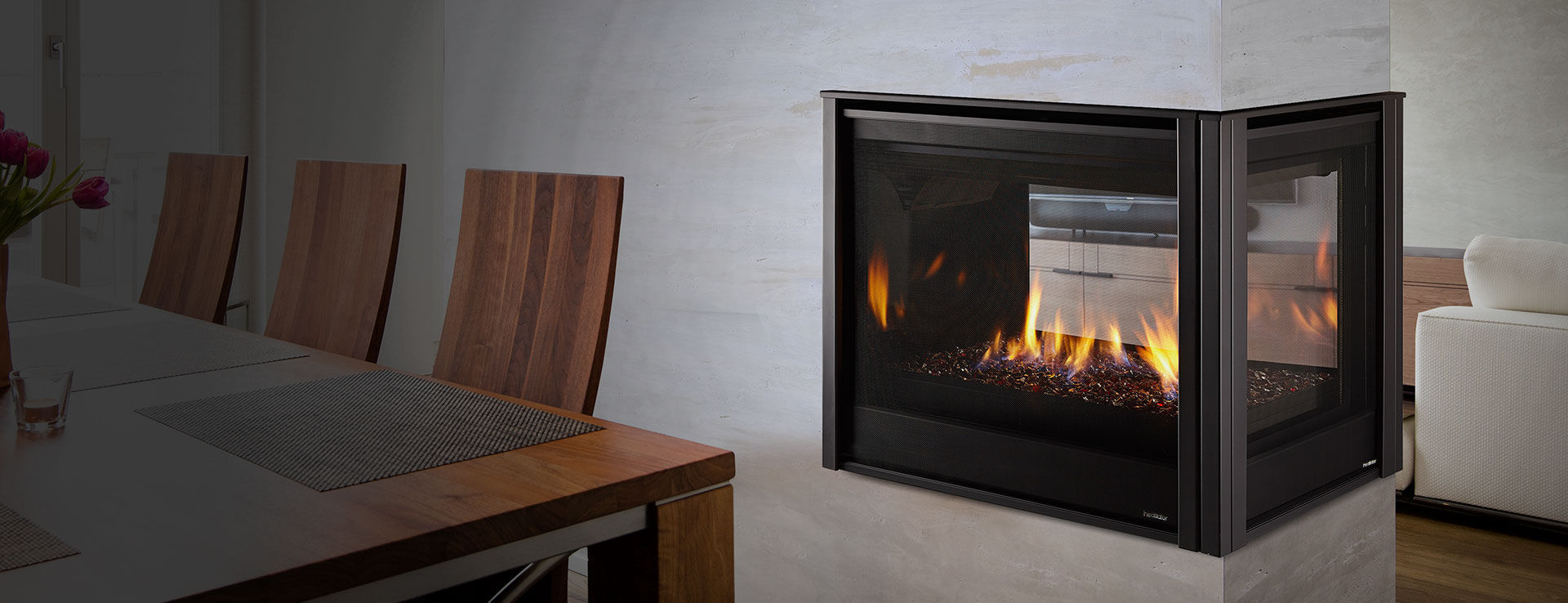 Gas Fireplace Traditional Closed Hearth 3 Sided Peninsula