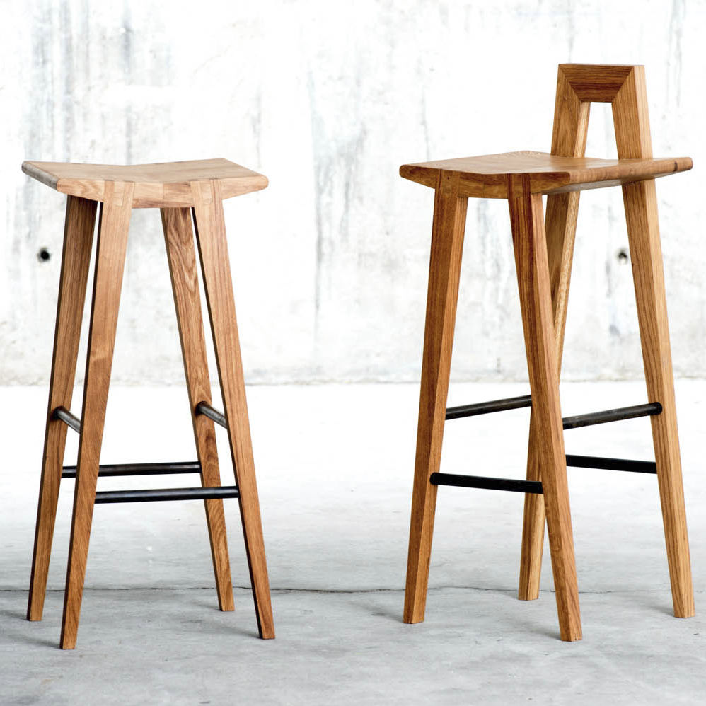 Contemporary bar stool - GRABLE - qowood - oak