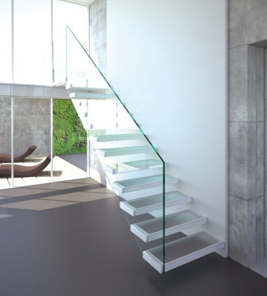 Straight staircase - EDI71 - La Maestria - stainless steel step / glass ...