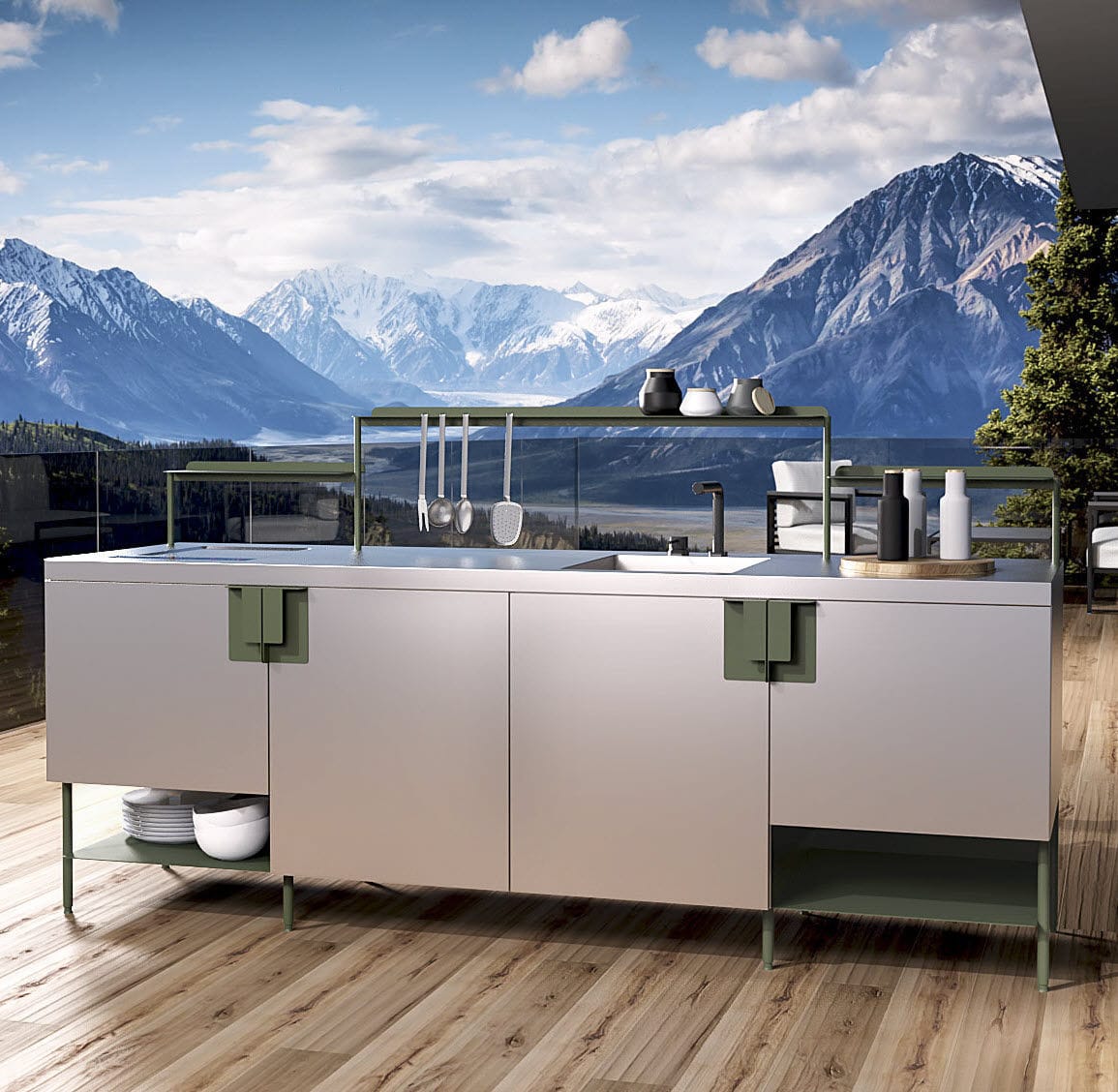 Outdoor kitchen Abimis contemporary / stainless steel / island