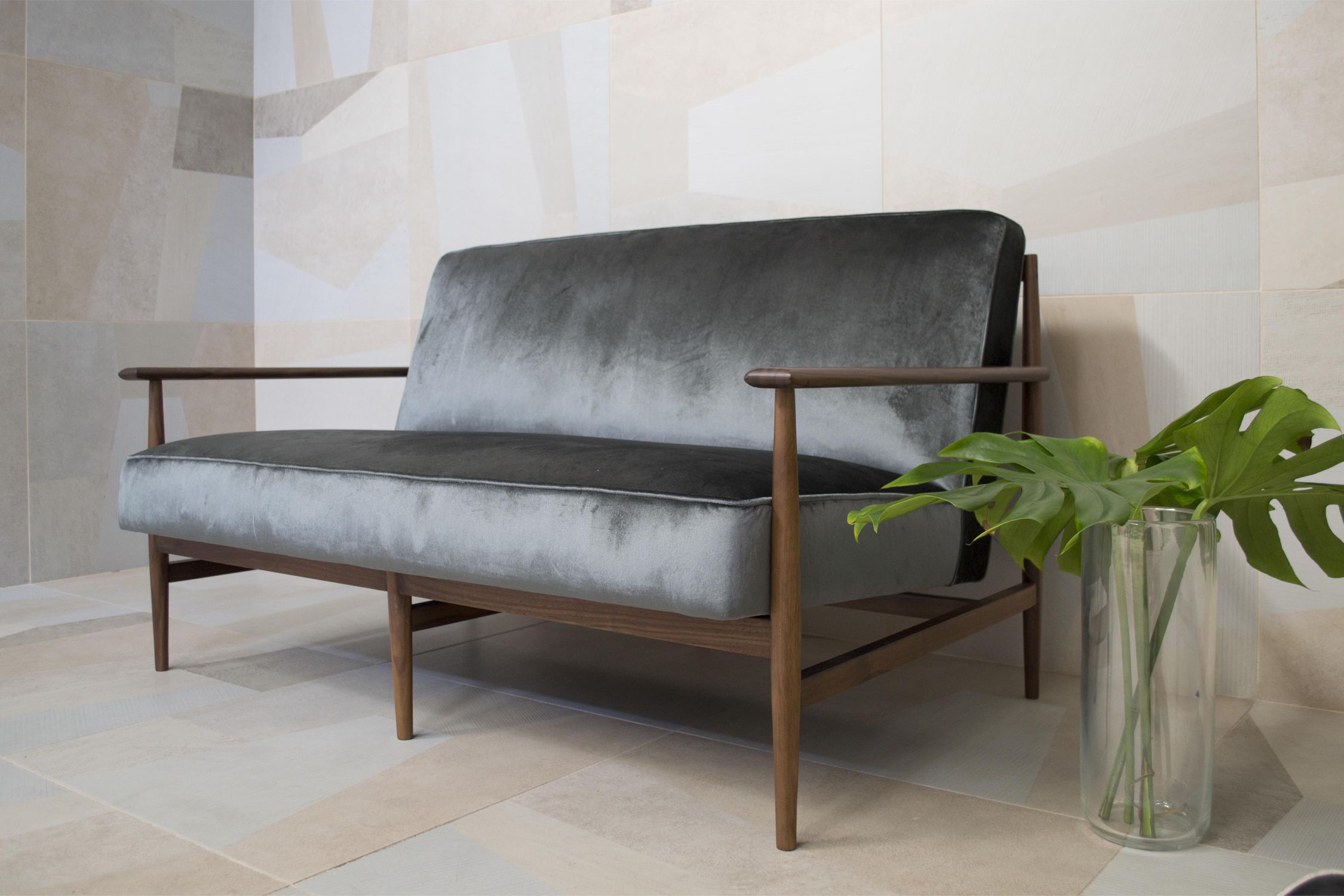 Compact sofa GAIA mg12 for reception areas / gray / brown