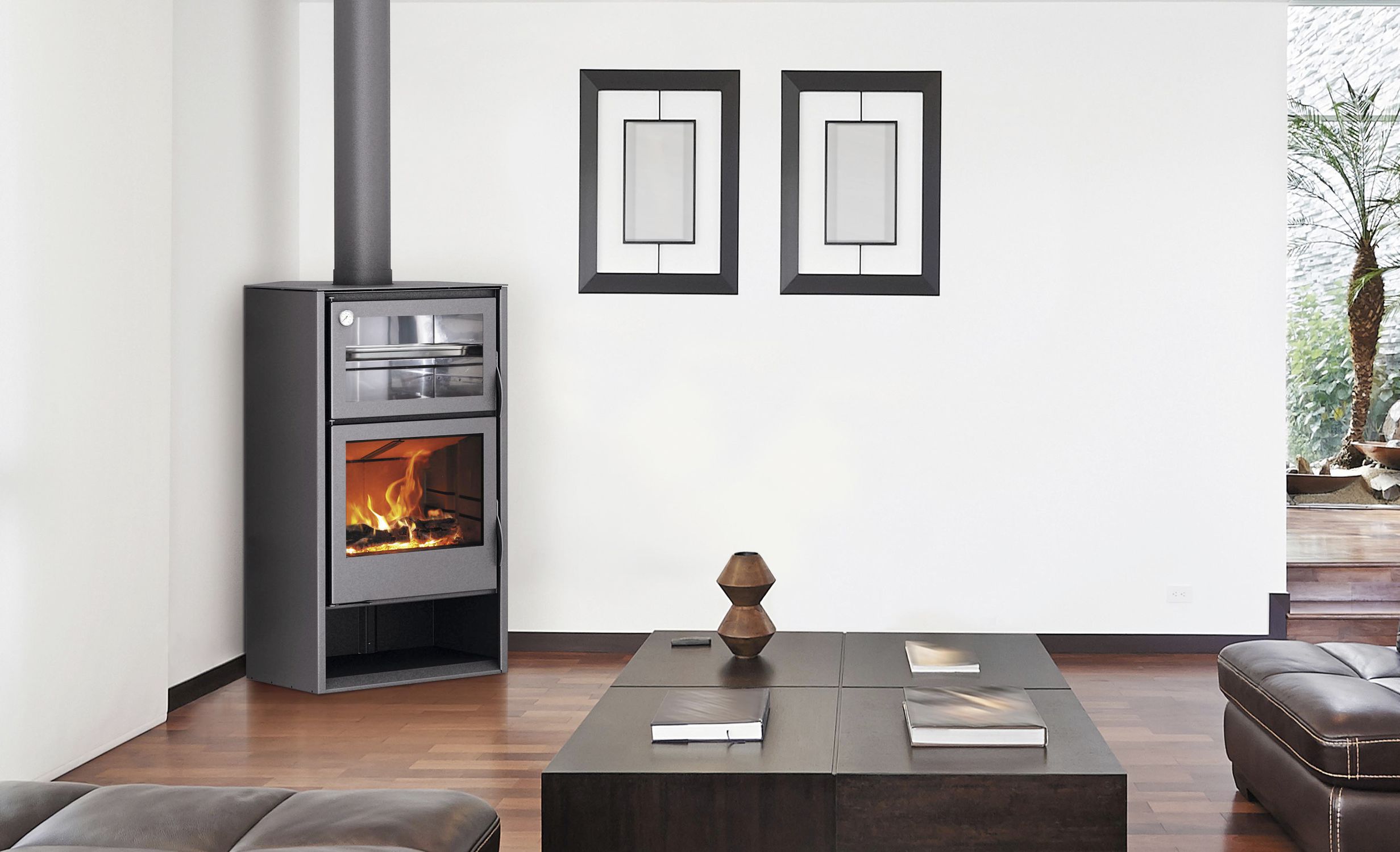 Wood heating stove - ATLAS - Carbel - corner / contemporary / metal