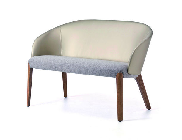 Contemporary Upholstered Bench Leather Beech With Backrest