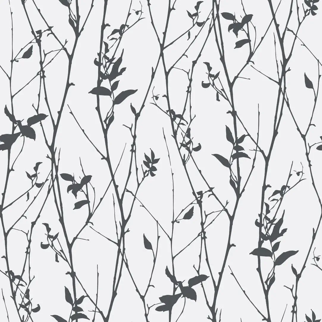 Contemporary wallpaper - SPRING TREE - Eco - nature pattern / white / black Contemporary wallpaper - SPRING TREE - Eco - nature pattern / white / black
