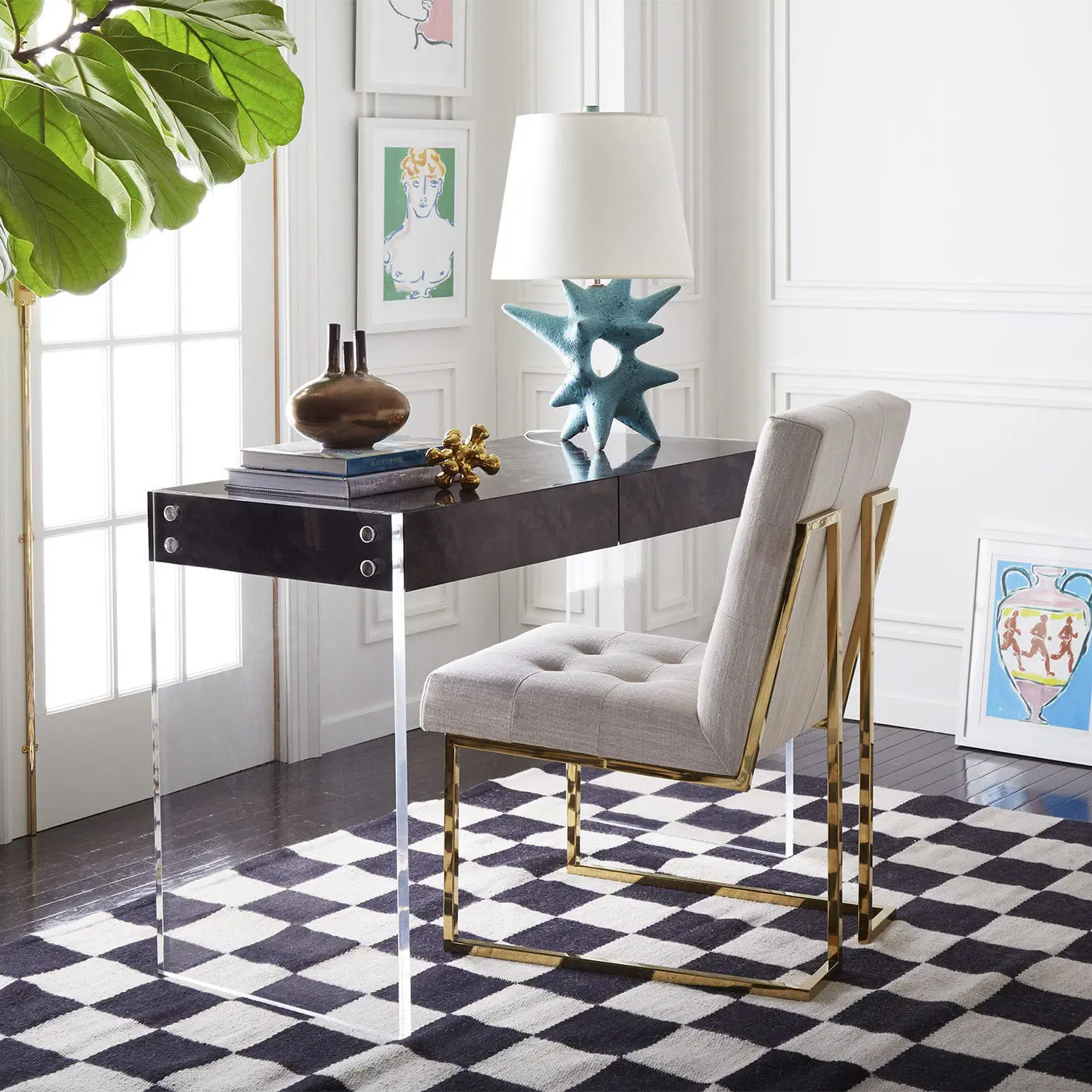 Contemporary Desk Bond Jonathan Adler Stainless Steel Acrylic Glass Contemporary Desk Bond Jonathan, Jonathan Adler Desk Chair
