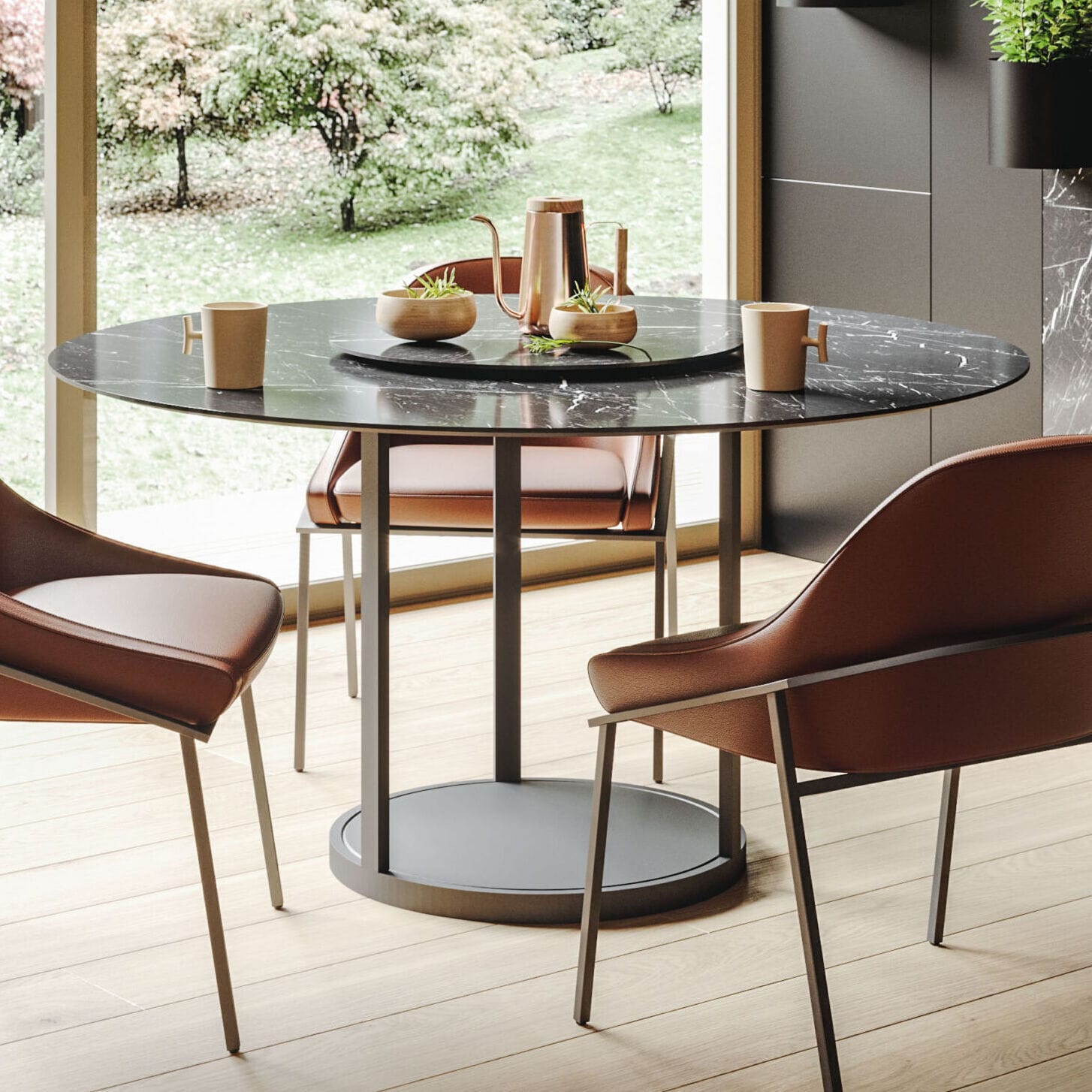 Contemporary dining table TWIRL Ronda Design wooden / glass / ceramic