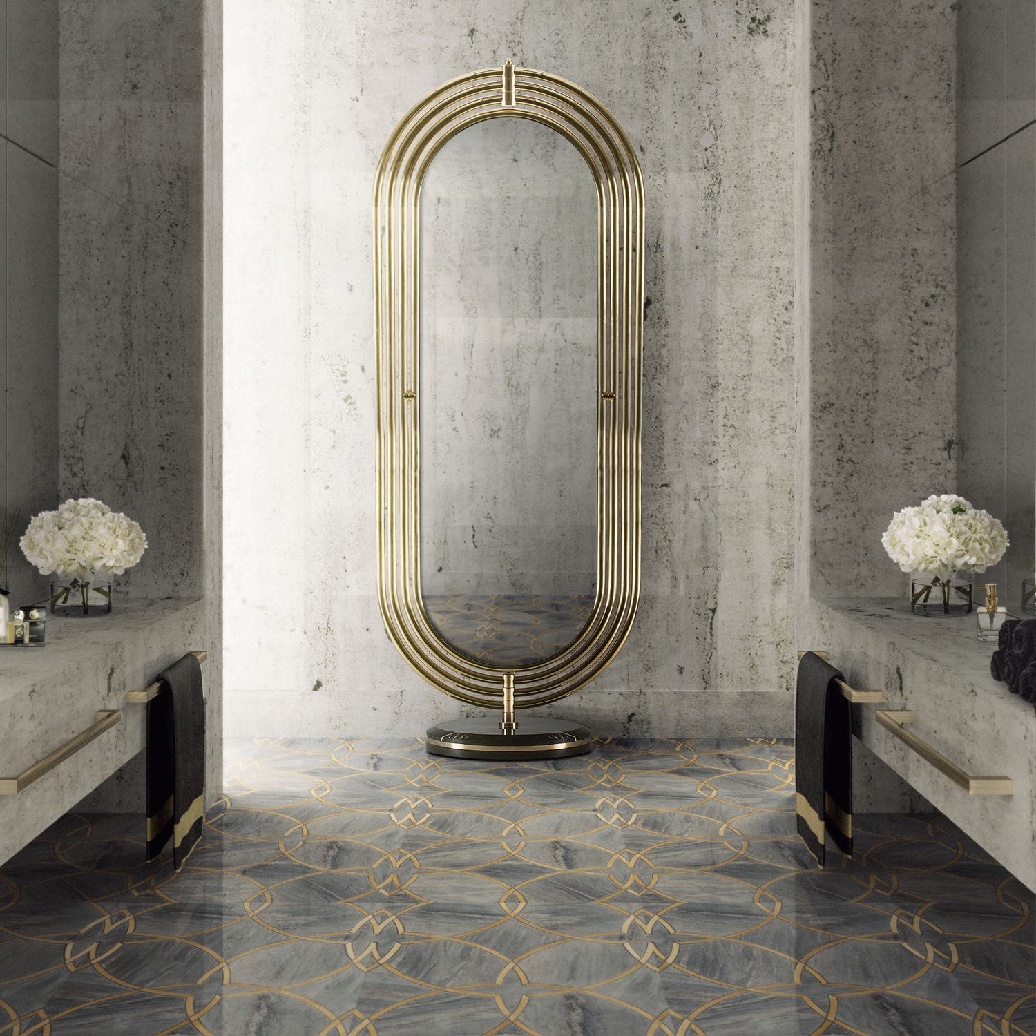 Free Standing Mirror Swivel Contemporary Oval Colosseum Maison Valentina