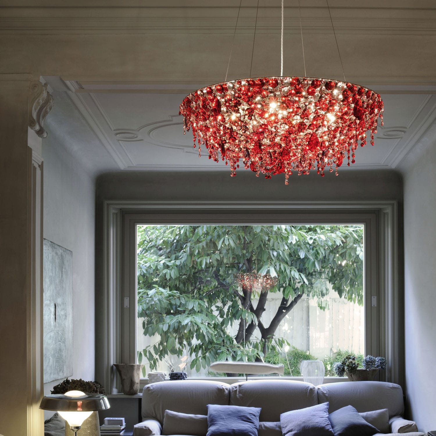 Red best sale chandelier modern