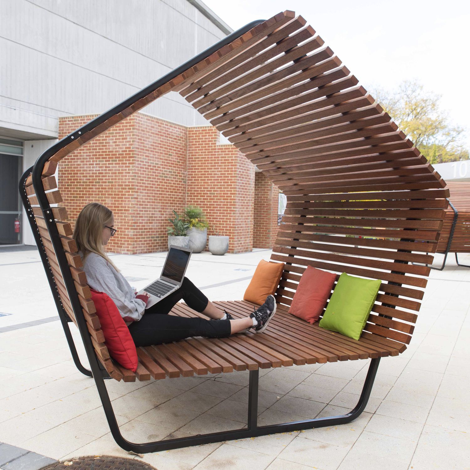 Public Bench Contemporary Wooden Galvanized Steel Urban