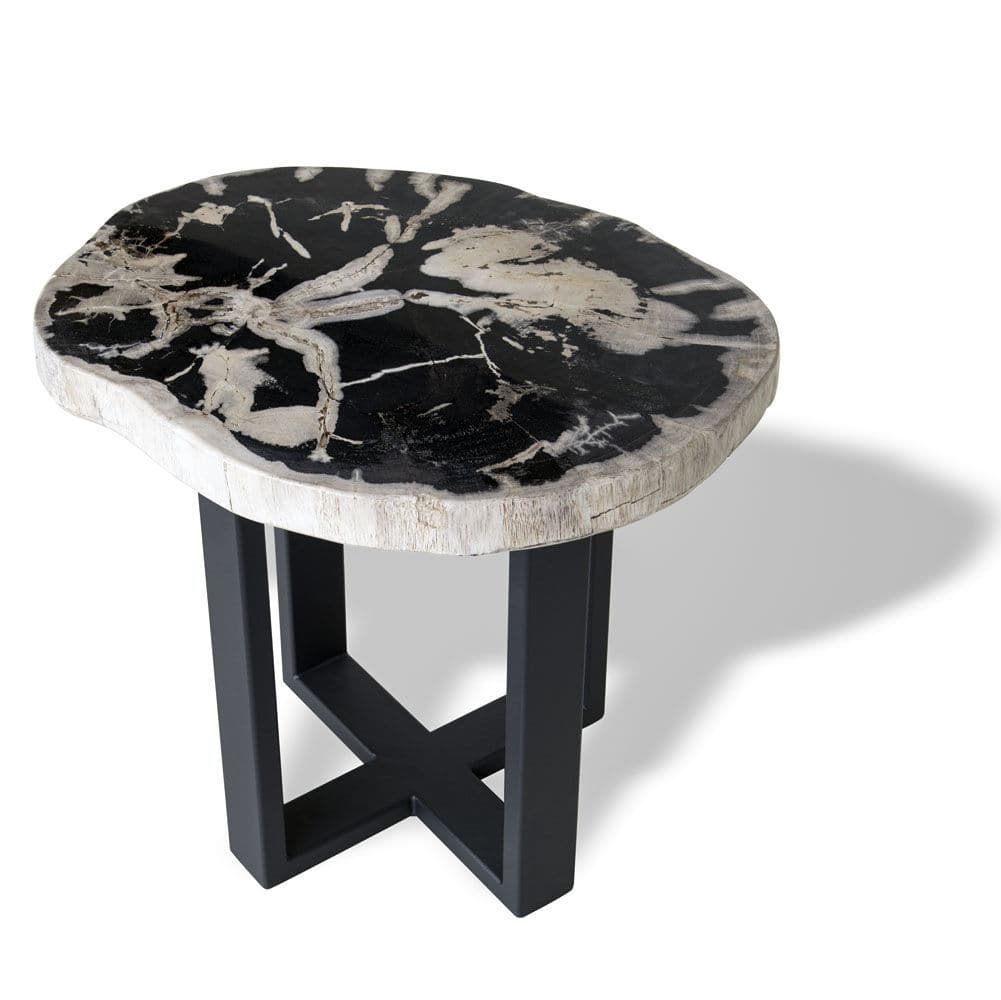 Contemporary side table - 519 - Unik - petrified wood / round / oval