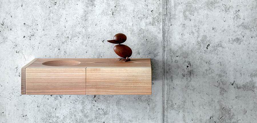 Wall Mounted Shelf Contemporary Walnut With Drawer Bauti