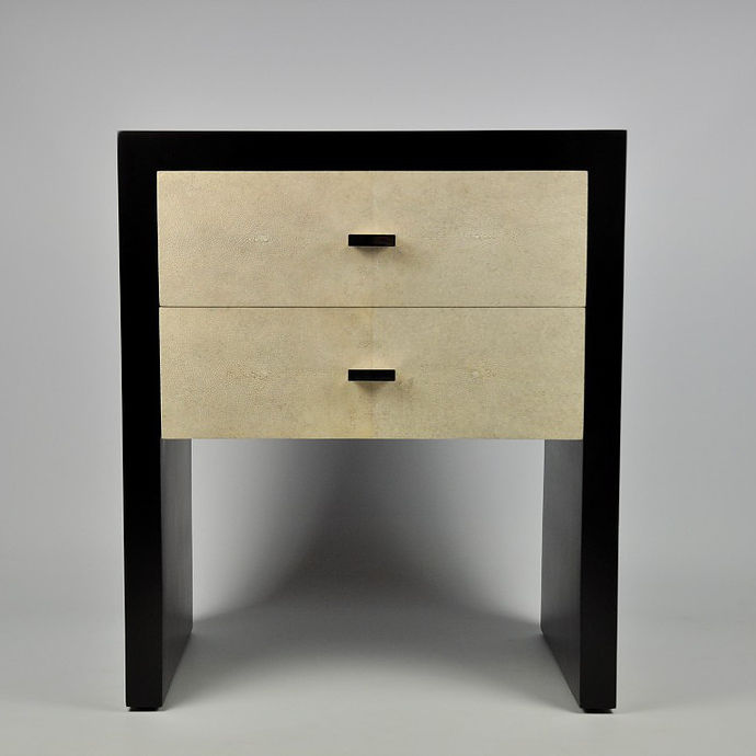 Contemporary Bedside Table Parchment Shagreen Rectangular