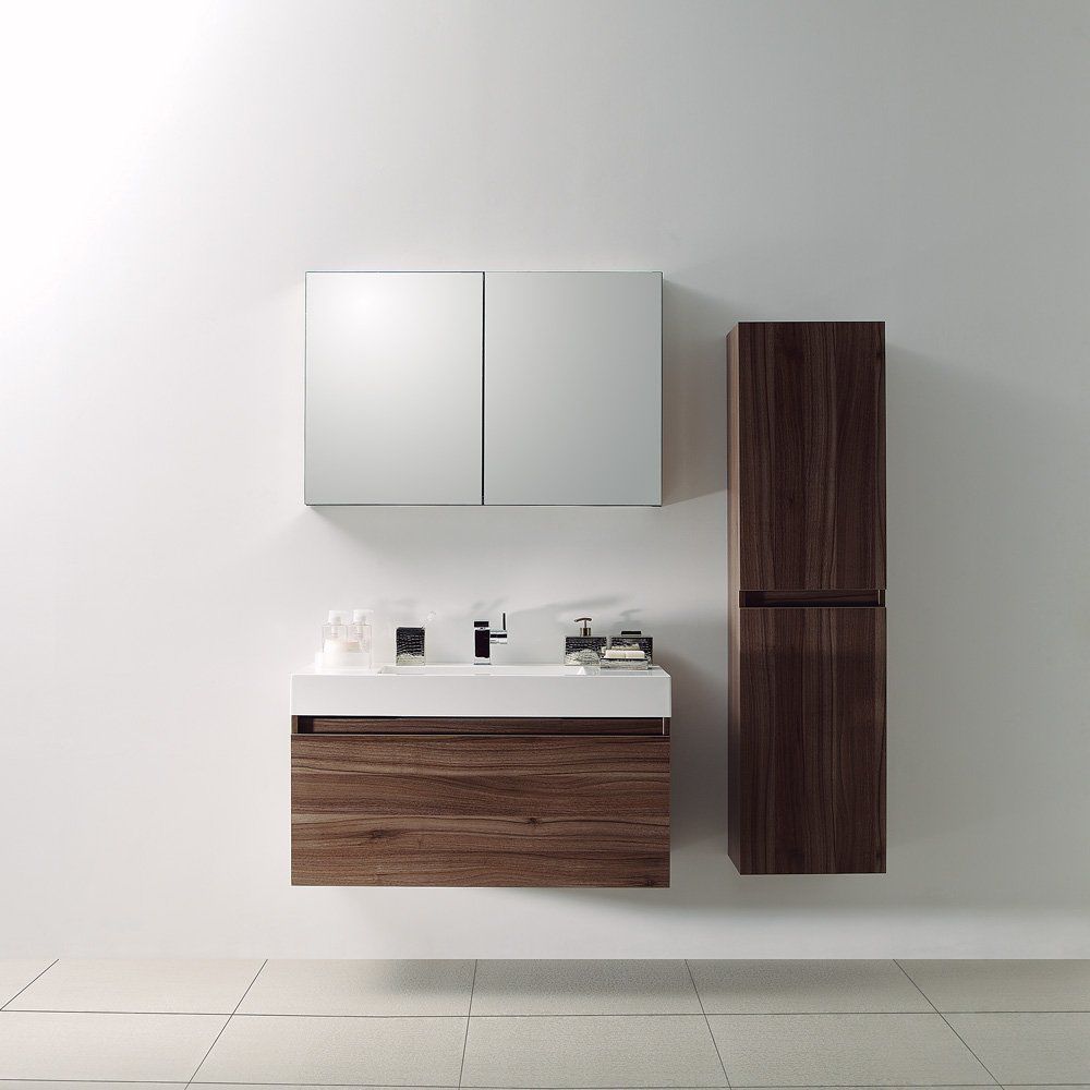 Wall Hung Washbasin Cabinet Stone Resin Walnut Contemporary