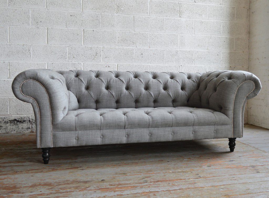 Chesterfield sofa ROMFORD Abode Sofas gray / wool / mahogany base