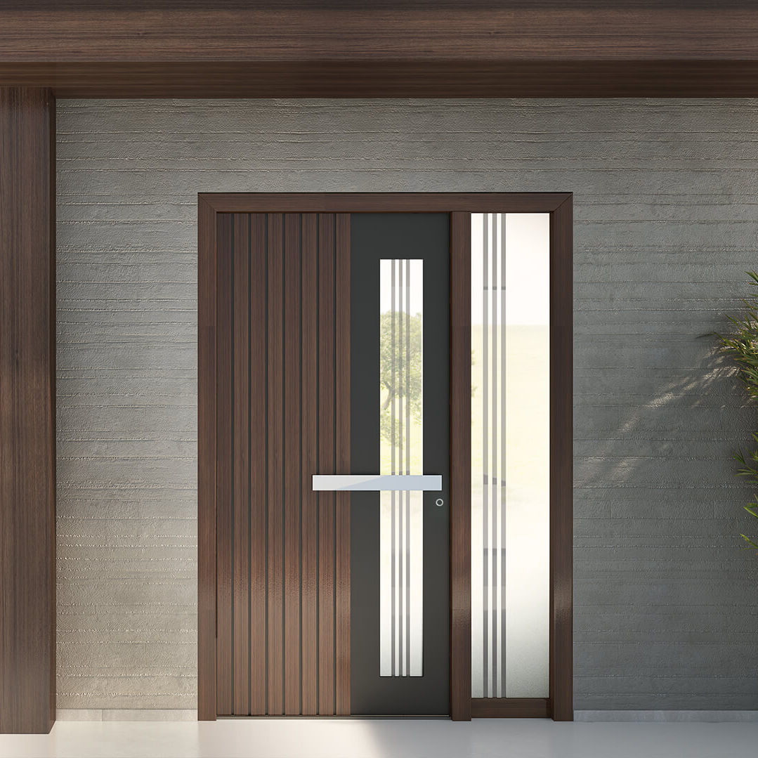 Entry door - SUPERIOR PLATINUM - TEHNI SA - aluminum / swing / semi-glazed