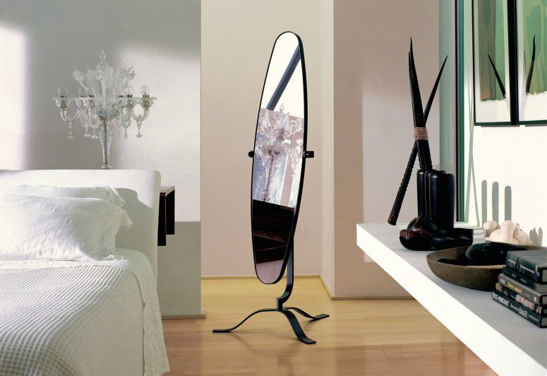 Floor Standing Mirror Contemporary Oval Wrought Iron