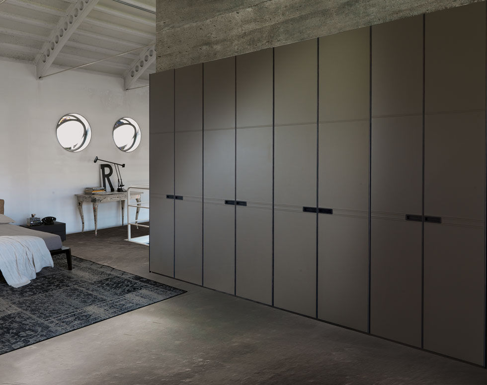 Contemporary Wardrobe Wooden Leather With Swing Doors