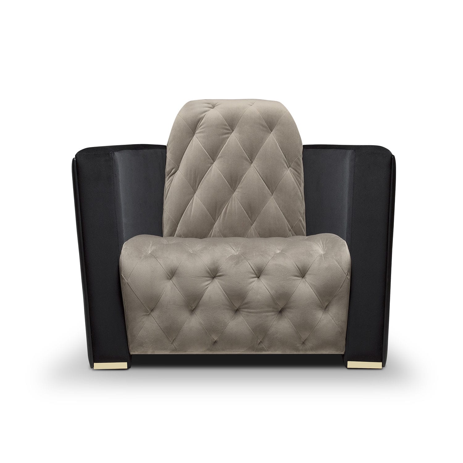 Contemporary Armchair Velvet Leather Brass Navis Luxxu