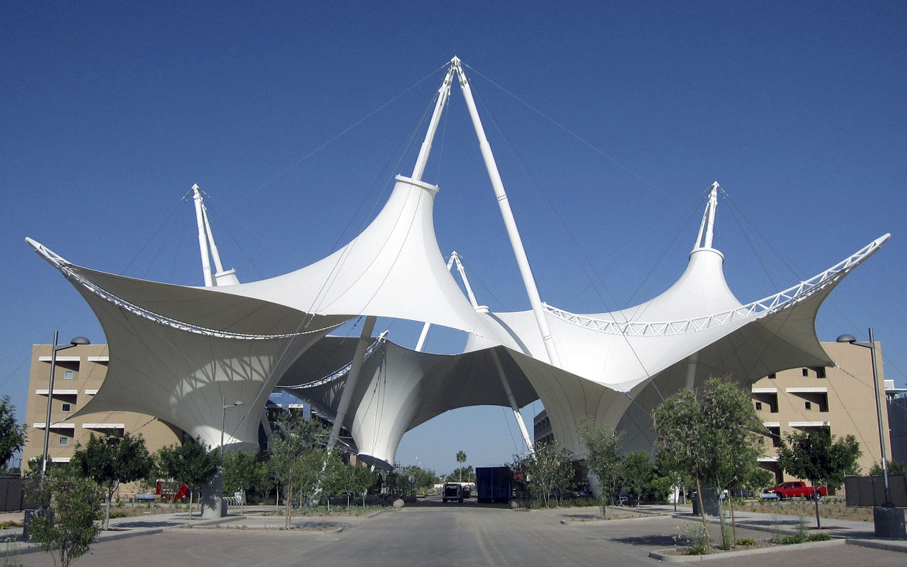 Cableandmembrane tensile structure ASU SKYSONG INNOVATION CENTER FabriTec Structures