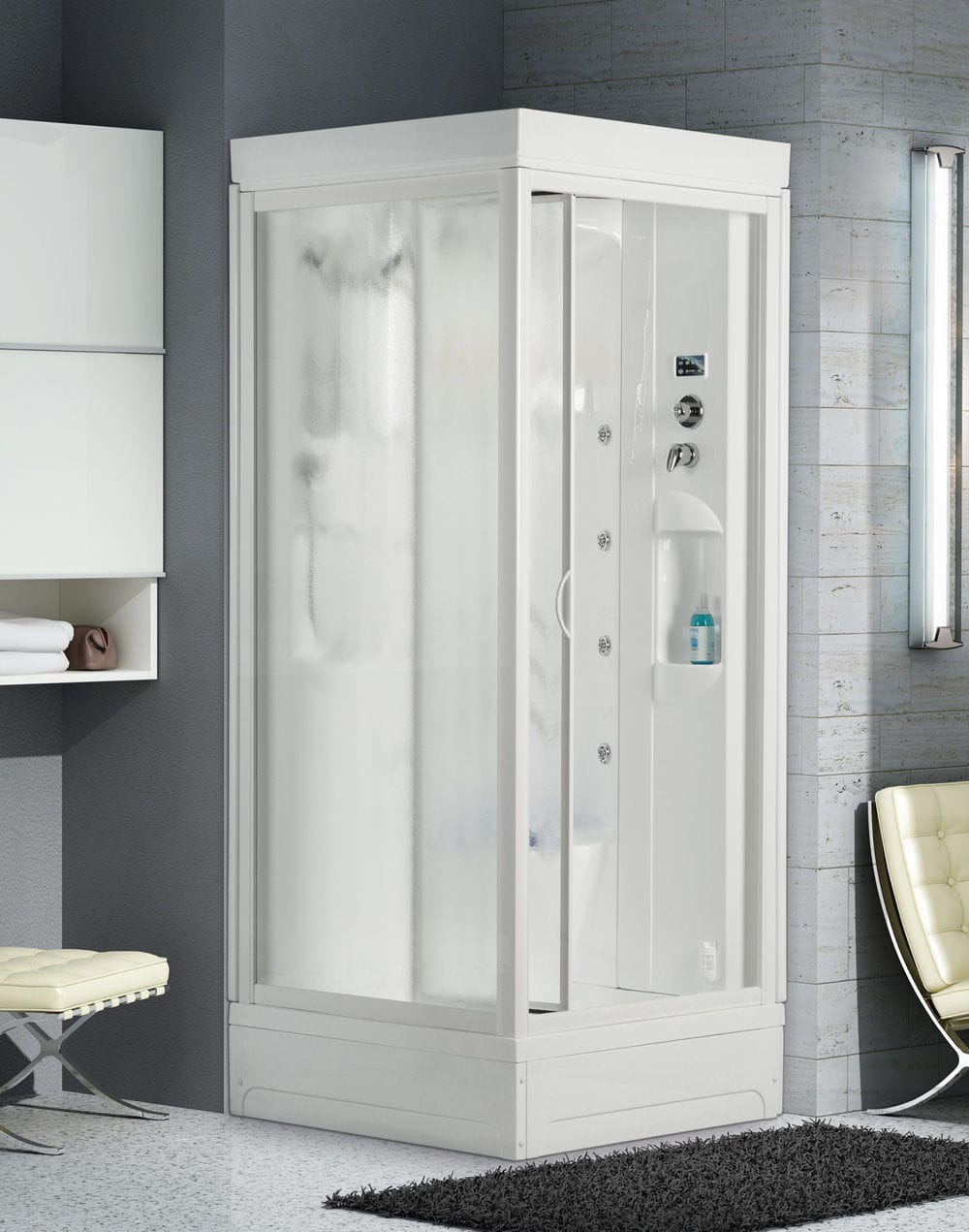 Glass Shower Cubicle Square With Sliding Door Chromotherapy