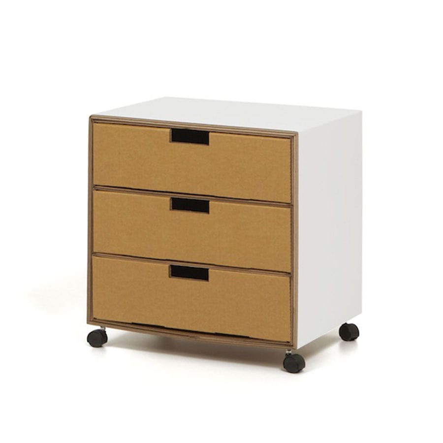 Wooden Office Unit Cardboard 3 Drawer On Casters Drop