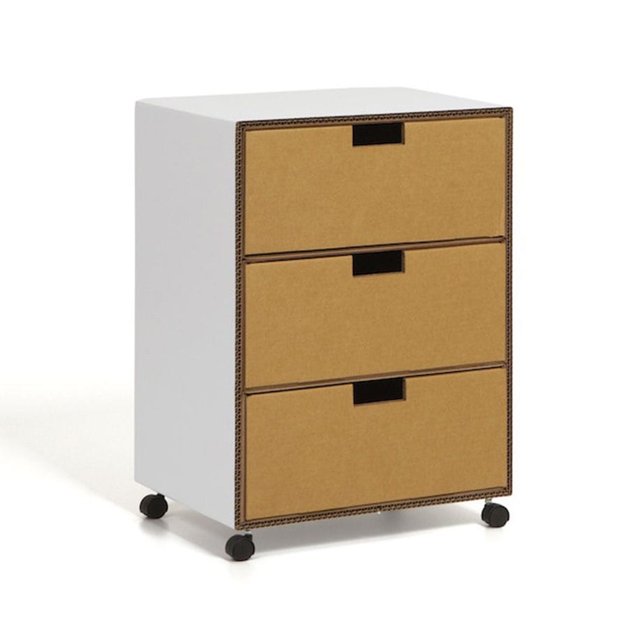 Wooden Office Unit Cardboard 3 Drawer On Casters Drop
