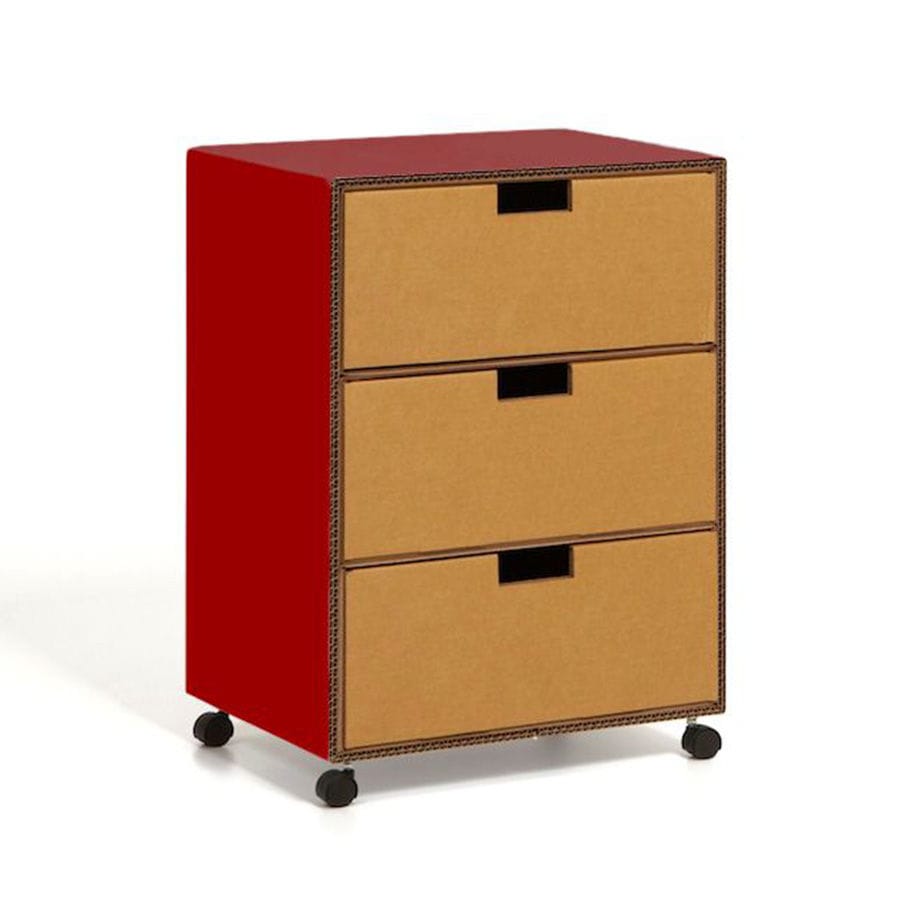 Wooden Office Unit Cardboard 3 Drawer On Casters Drop