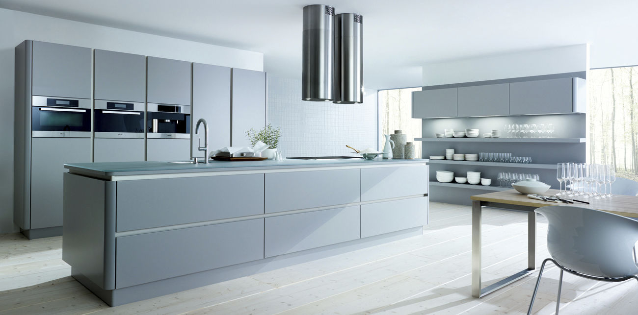 Contemporary kitchen NX 502 Next125 glass / wood veneer / island