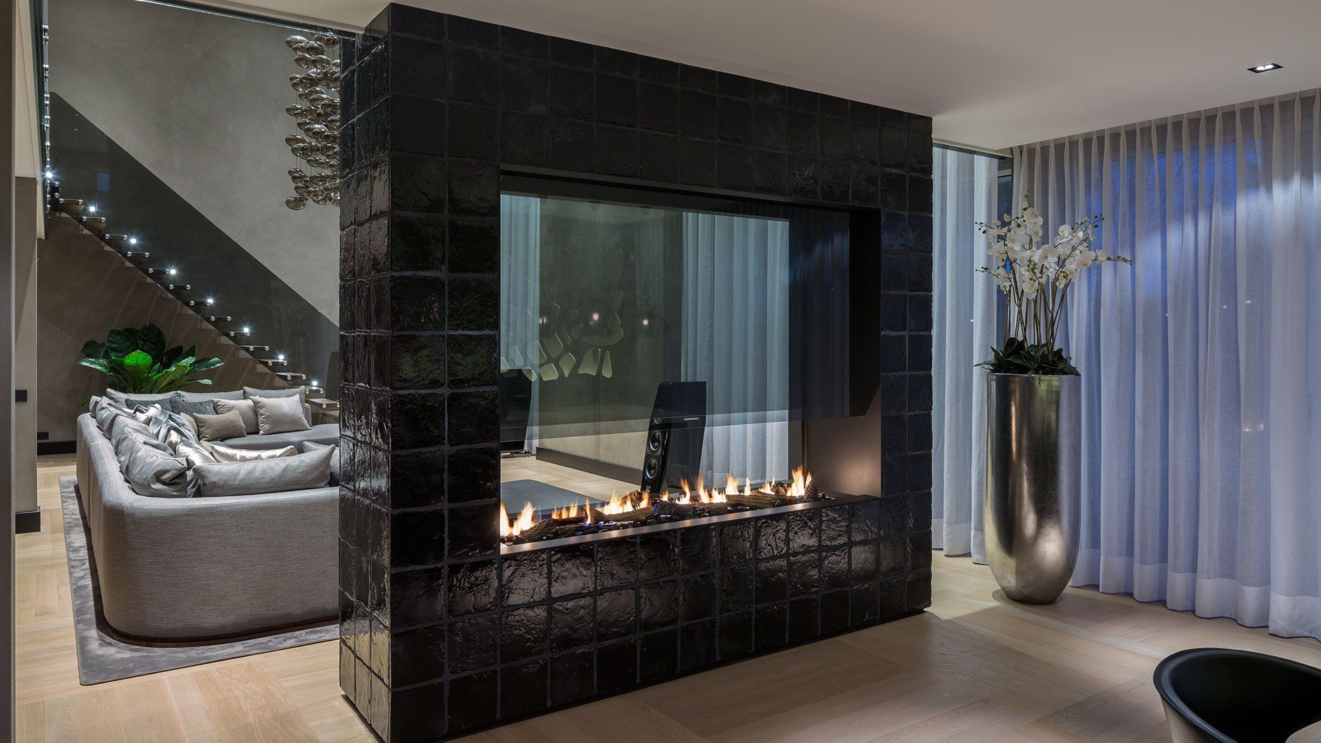 Gas Fireplace Contemporary Open Hearth Double Sided 1900