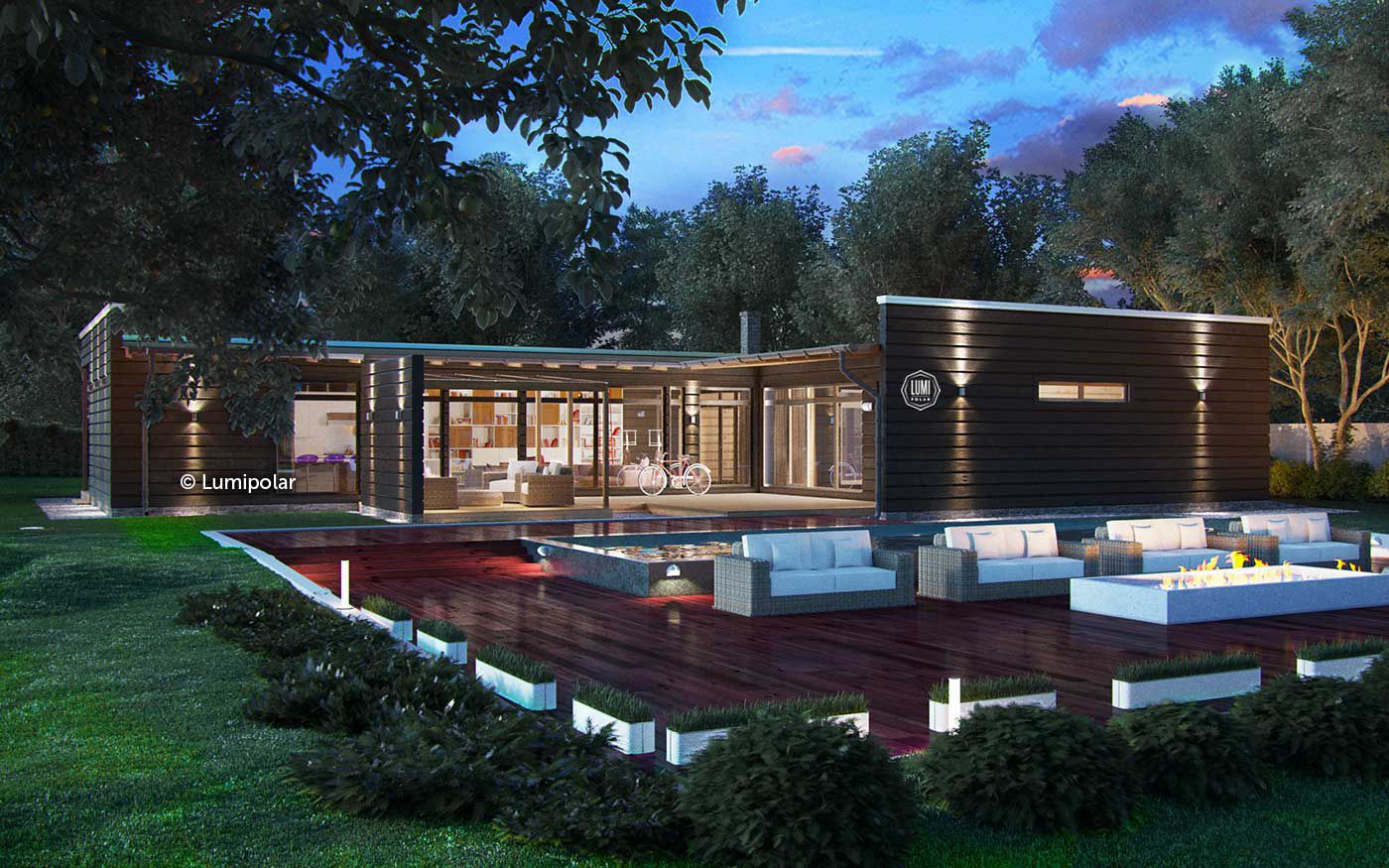 Prefab building AMANDA SAUNA 300 Lumi Polar modular / glue