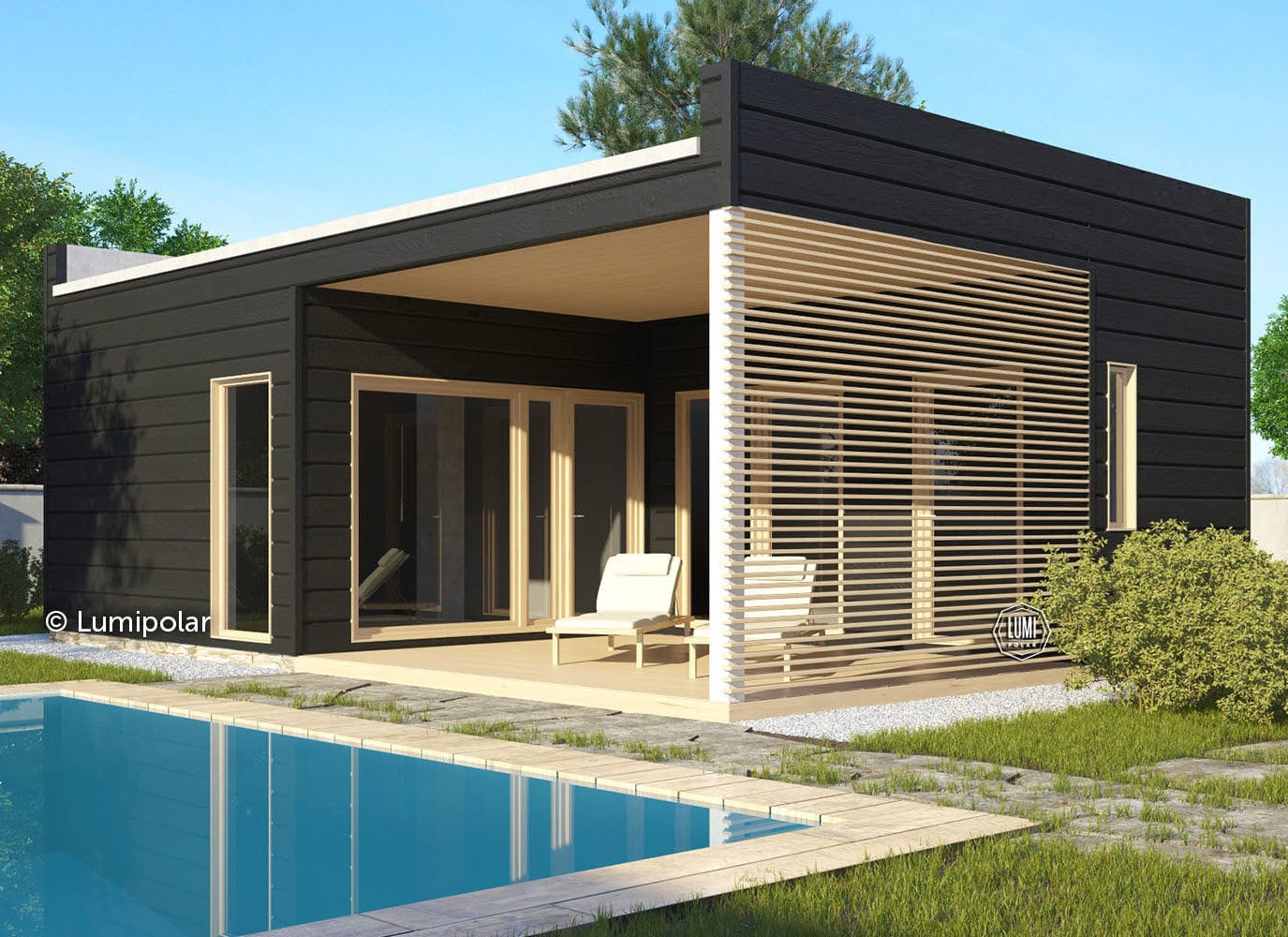 Prefab building ARBOR SAUNA 40 Lumi Polar gluelaminated wood