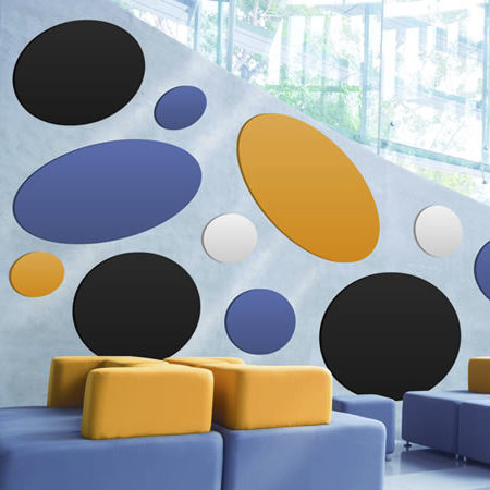 Acoustic wall panel - Moving Designs Ltd - fabric / perforated / colored