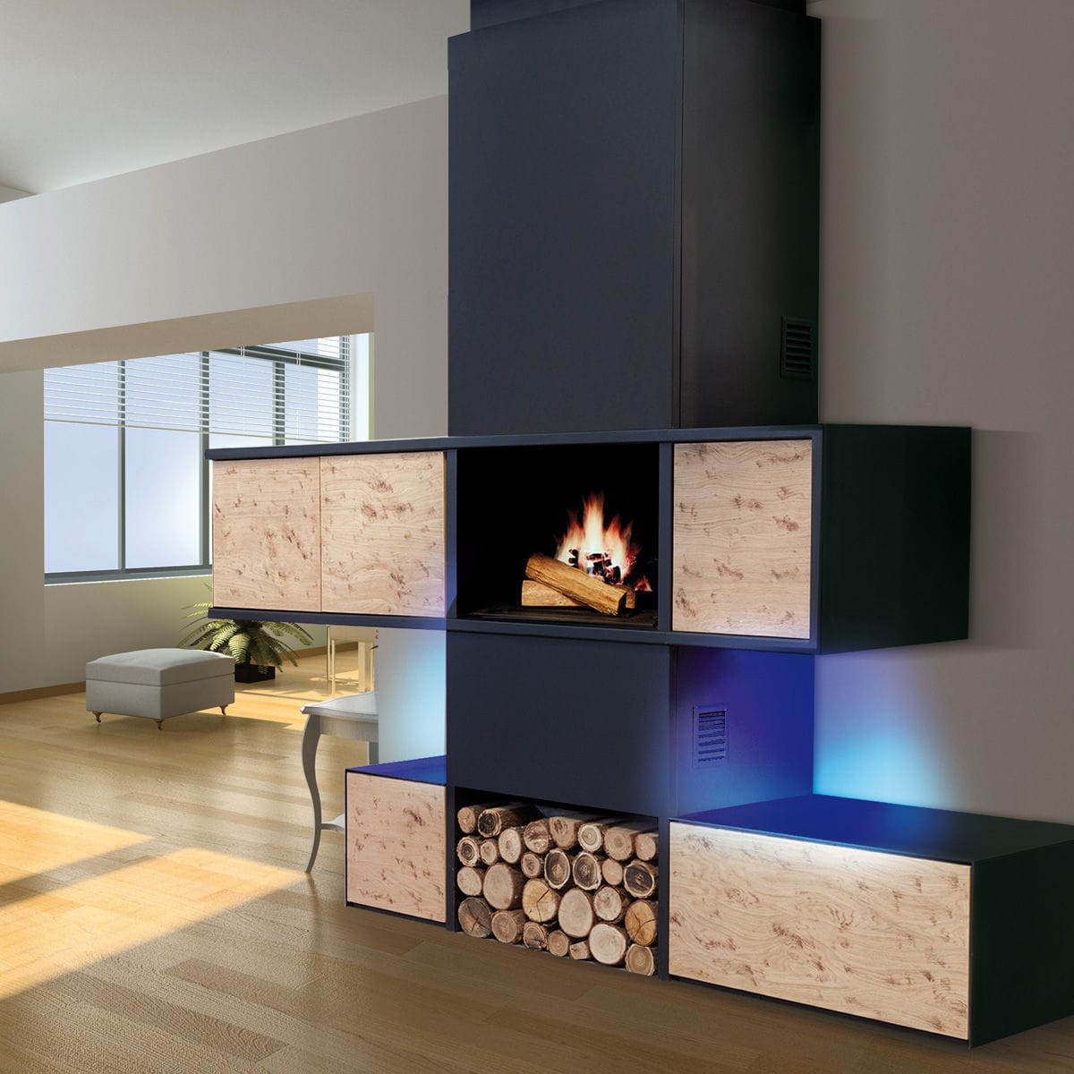 Wood-burning fireplace - OTTAWA - Polyflam - free-standing / wall ...