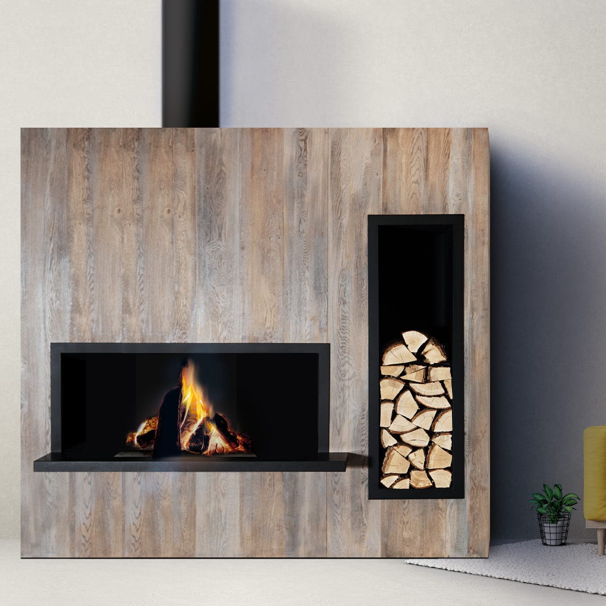 Wood-burning fireplace - STOCKHOLM - Polyflam - free-standing / wall ...