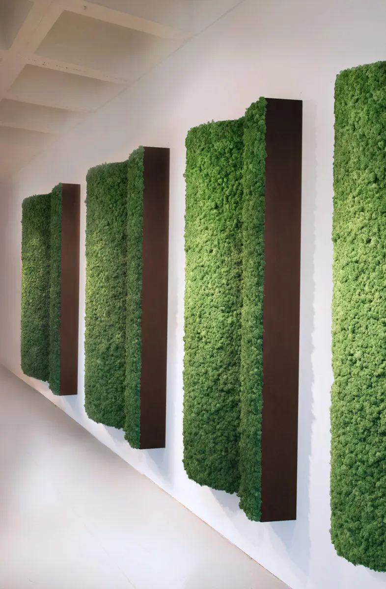 outdoor moss wall on Preserved Green Wall Angled Pillars Greenmood Modular Panel Natural Moss