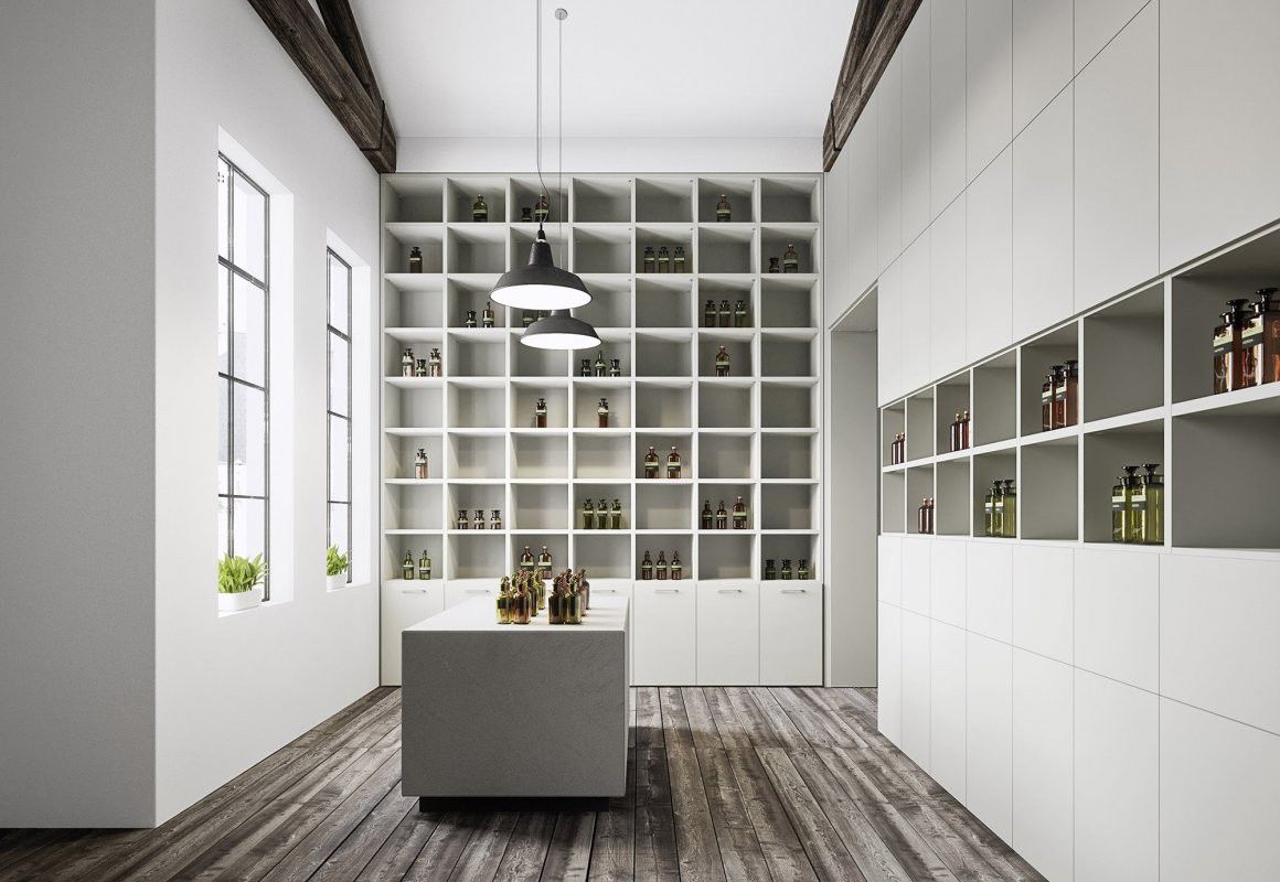 Floor To Ceiling Shelf Contemporary Lacquered Wood With