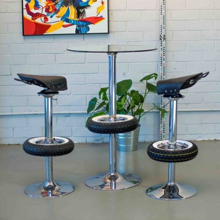 Original design high bar table VINTAGE Bel & Bel tempered glass