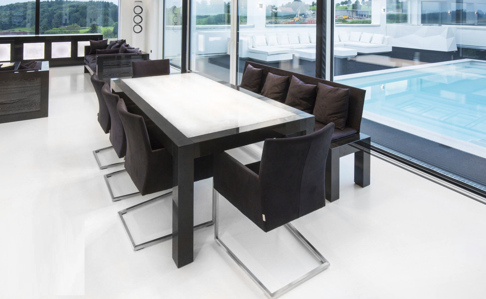 Contemporary Dining Table Granite Rectangular Led