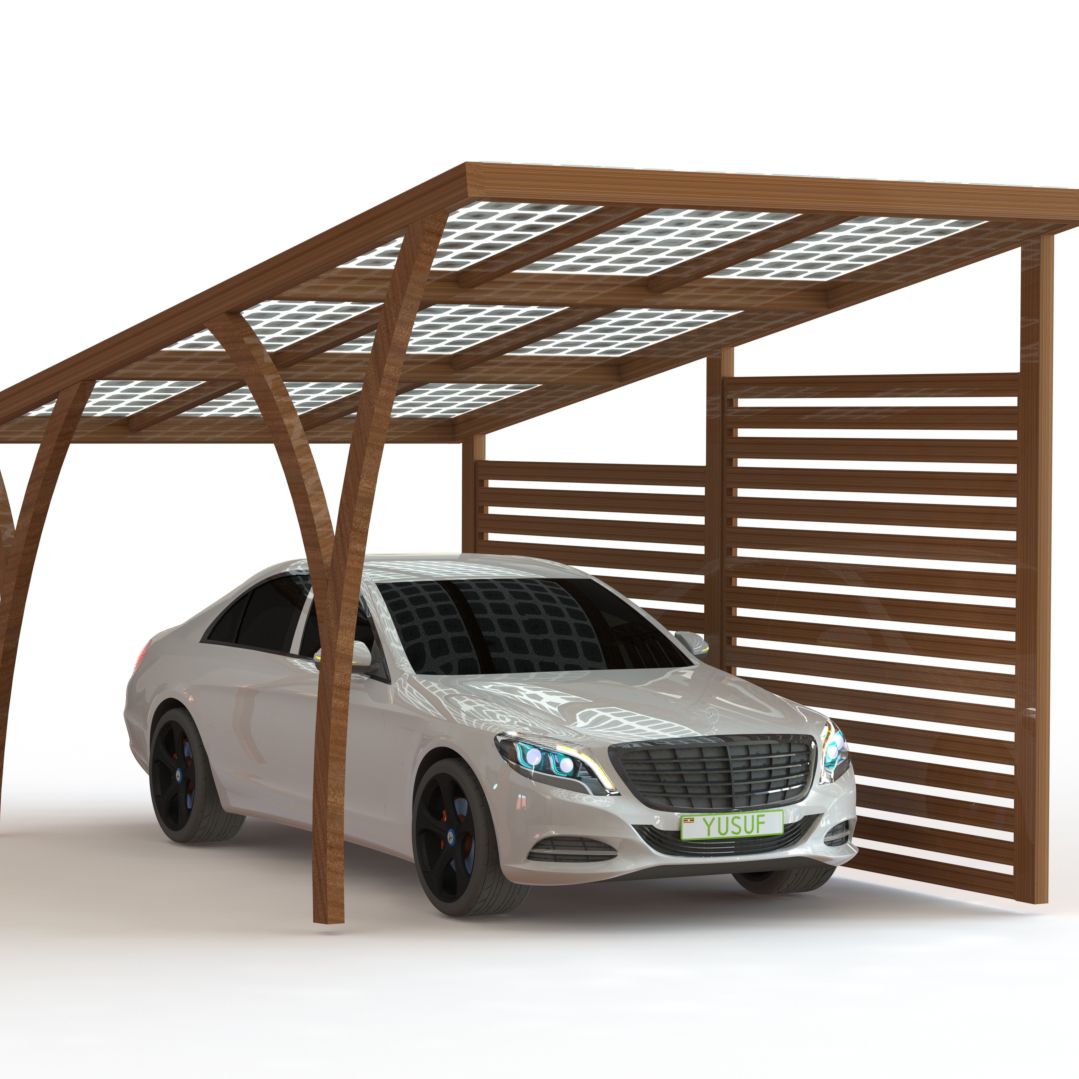 Wooden Carport Commercial With Integrated Photovoltaic Panel