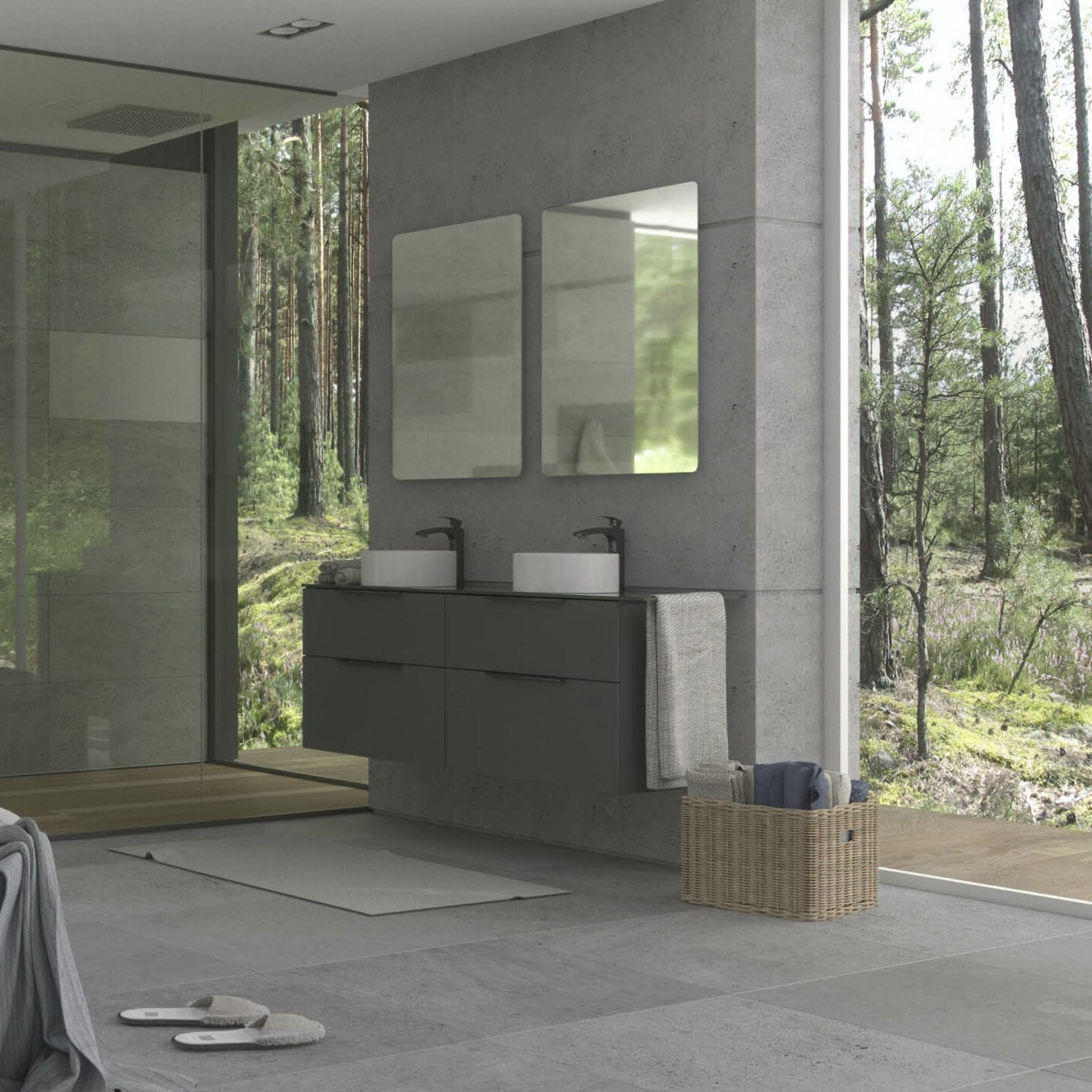 Double washbasin BIG UAB KAME wallhung / MDF / ceramic