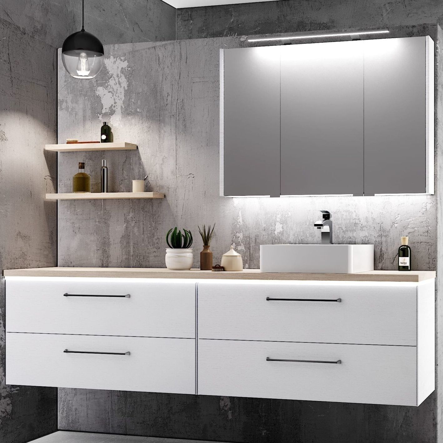 Double washbasin NATURA UAB KAME wallhung / wood veneer