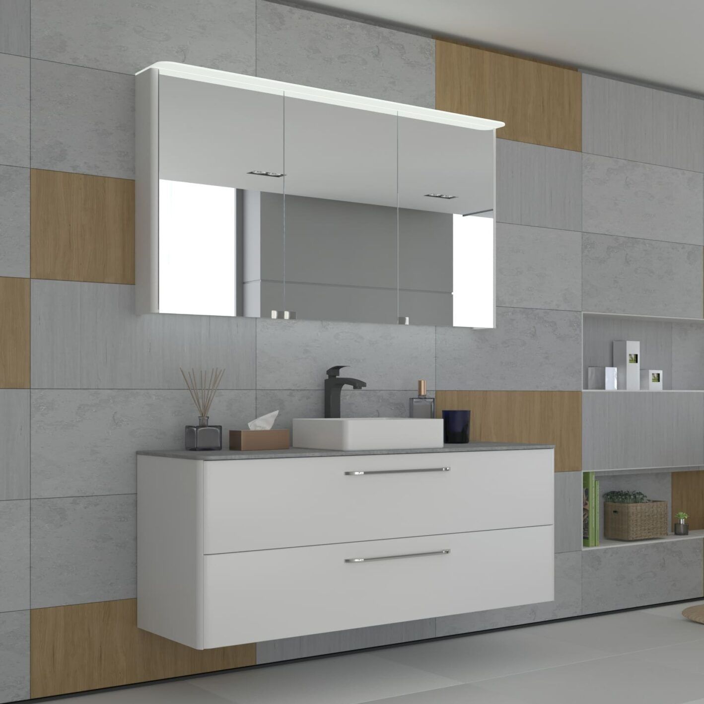 Double washbasin SOFT UAB KAME wallhung / MDF / ceramic