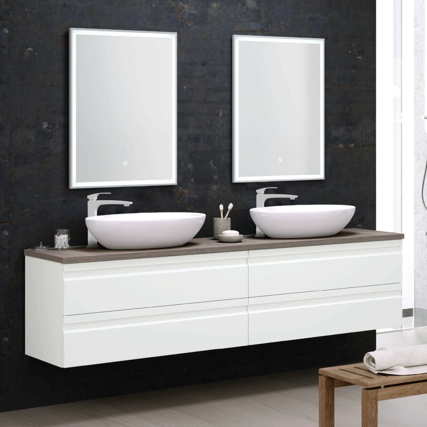 Double washbasin TERRA UAB KAME wallhung / MDF / ceramic
