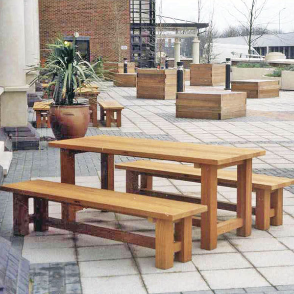 Contemporary bench and table set Woodscape. wooden / outdoor / for