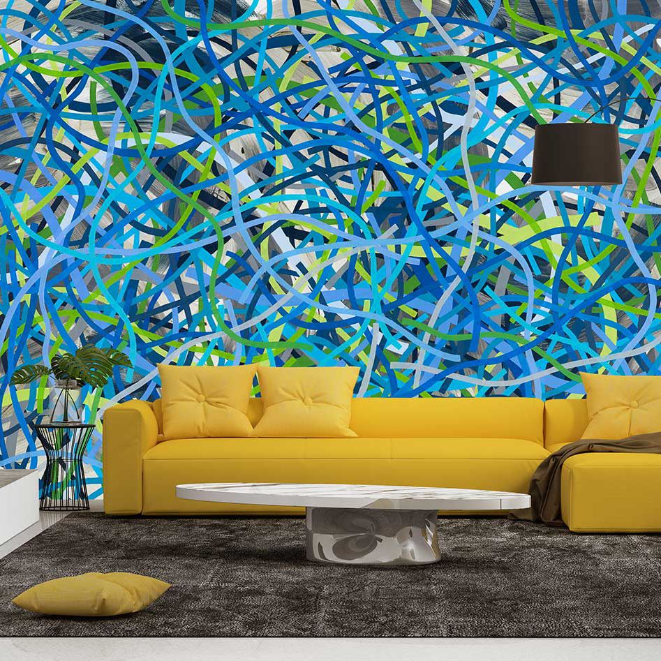 Flowers and doodles blue wall mural from Wallsauce  Large print wallpaper  Wall murals Mural