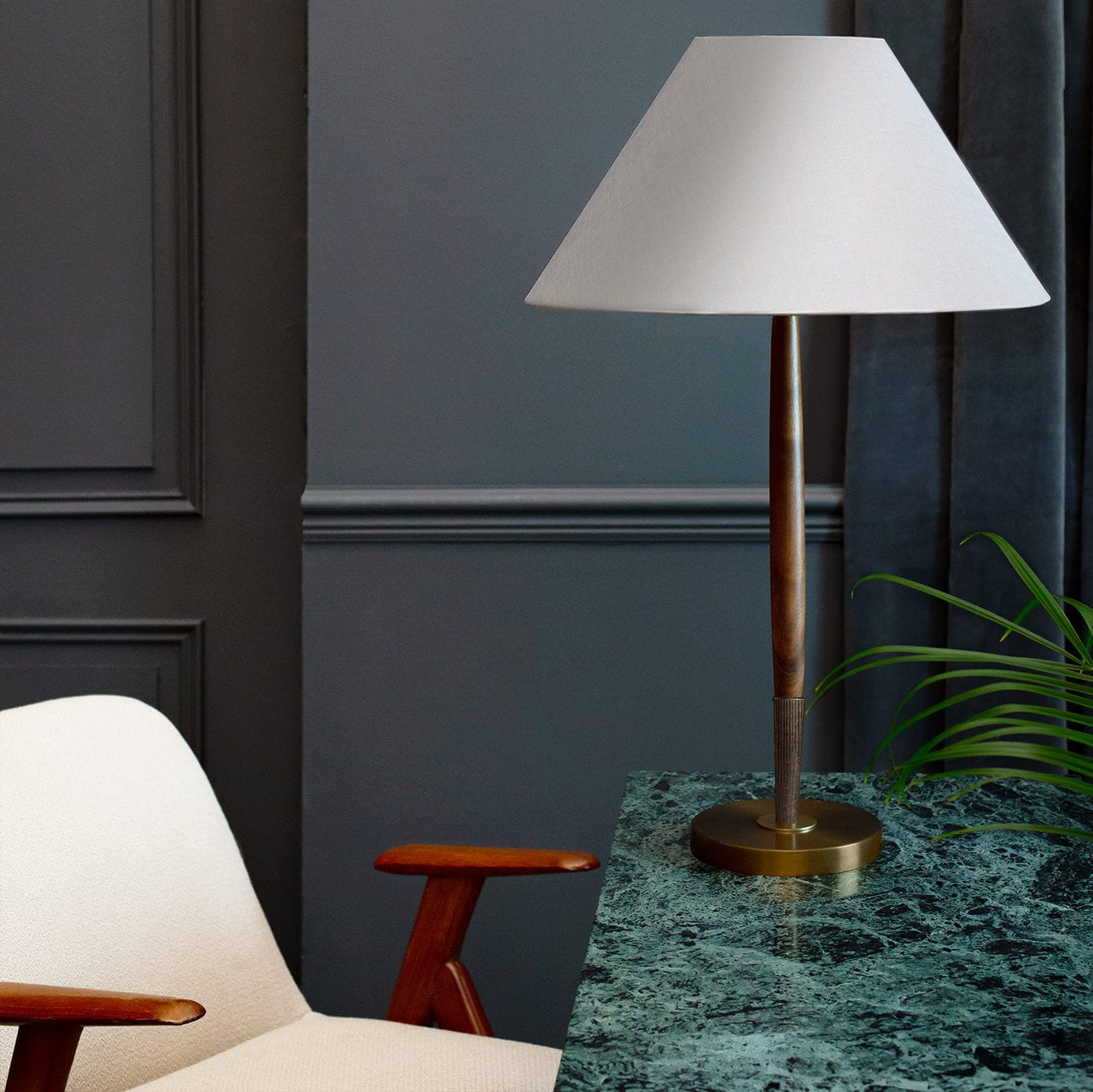 Table lamp RONNI Heathfield and Comapny brass linen walnut Table lamp RONNI Heathfield and Comapny brass linen walnut